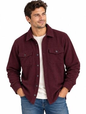 Freedom Foundry Men's Large Burgundy Textured Shirt Jacket Overshirt Workwear